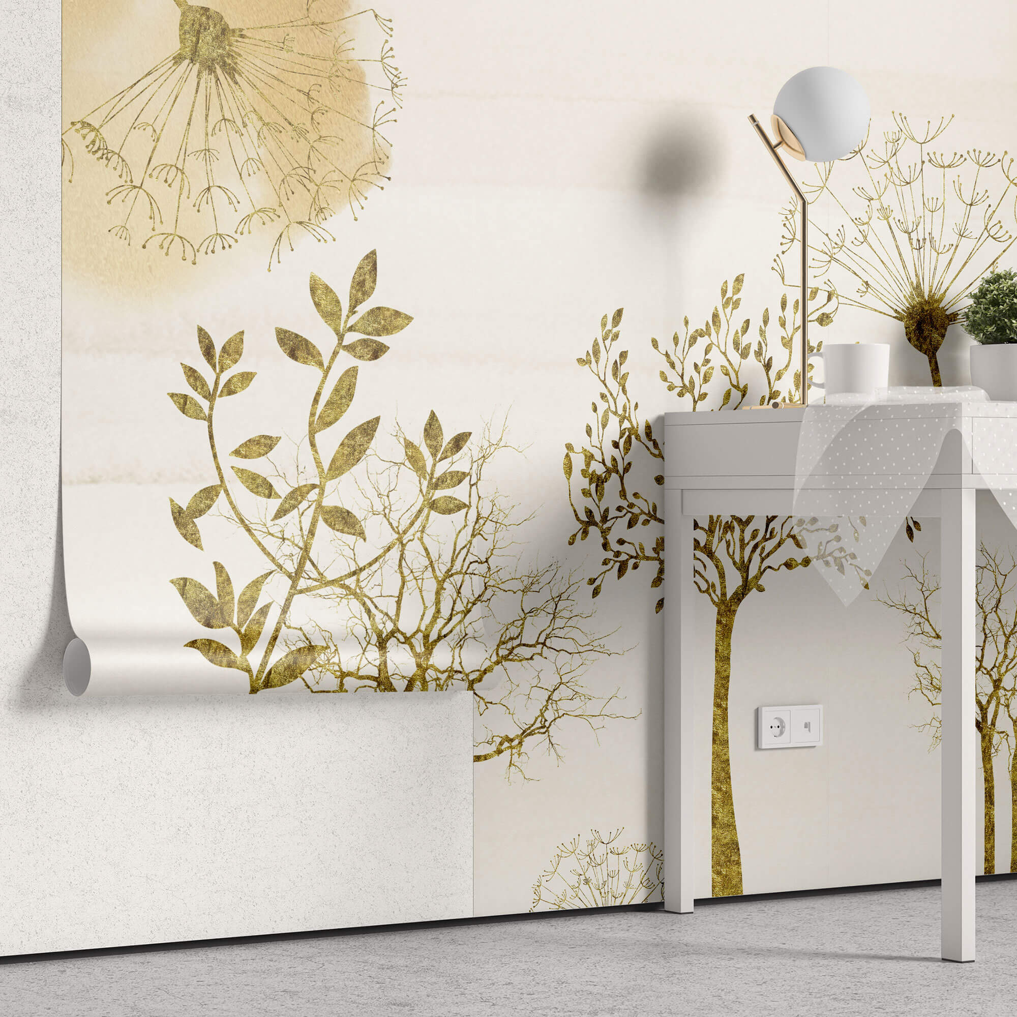 Tapet Personalizat Leaf cu copaci si plante aurii - GOLDEN ROOTS