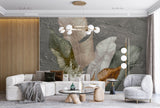 Tapet Personalizat Leaf cu pene colorate pe un fundal texturat stucco - STUCCO FEATHERS UP