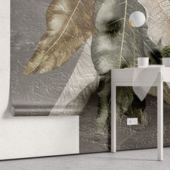 Tapet Personalizat Leaf cu pene colorate pe un fundal texturat stucco - STUCCO FEATHERS DOWN