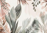 Tapet Personalizat Leaf cu frunze in culori pastel pe un fundal texturat - SERENITY PINK
