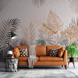 Tapet Personalizat Leaf cu frunze roz pastel intr-un fundal texturat - PAPER LIKE TROPICAL