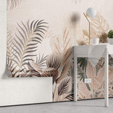 Tapet Personalizat Leaf cu frunze roz pastel intr-un fundal texturat - PAPER LIKE TROPICAL