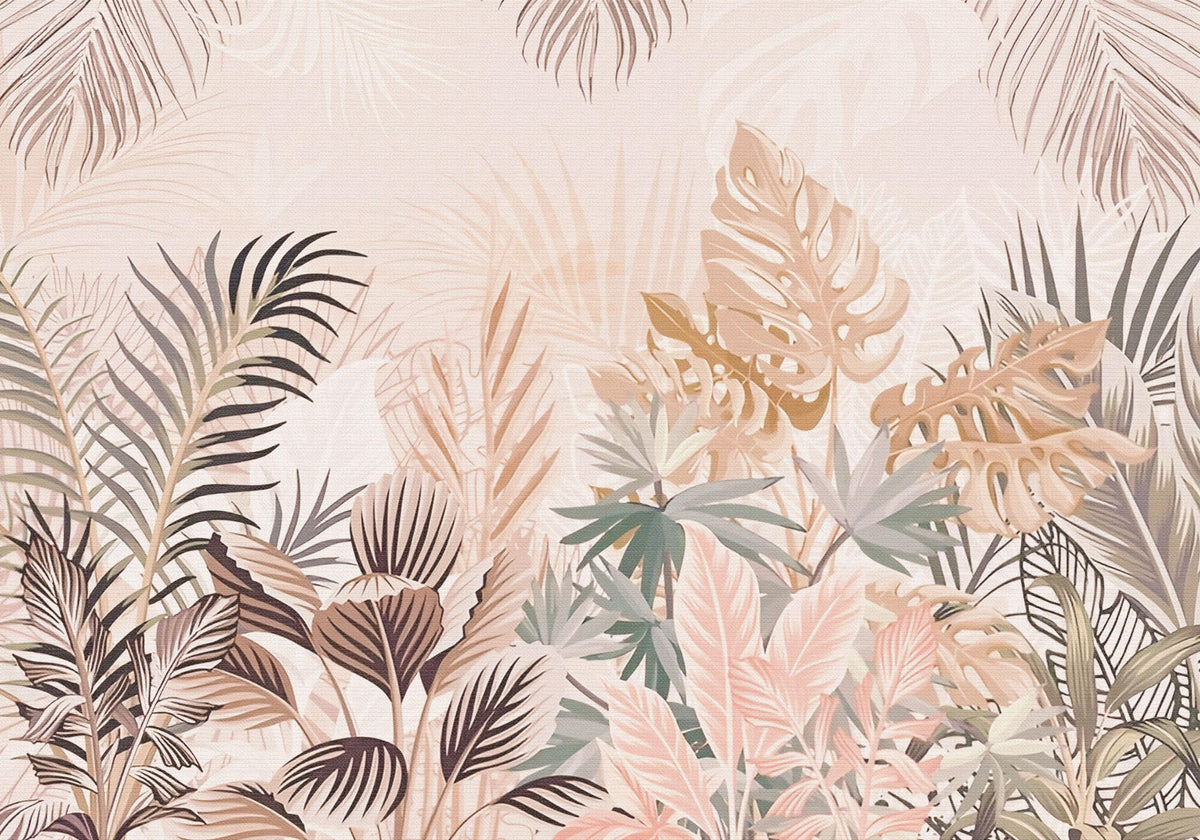 Tapet Personalizat Leaf cu frunze roz pastel intr-un fundal texturat - PAPER LIKE TROPICAL