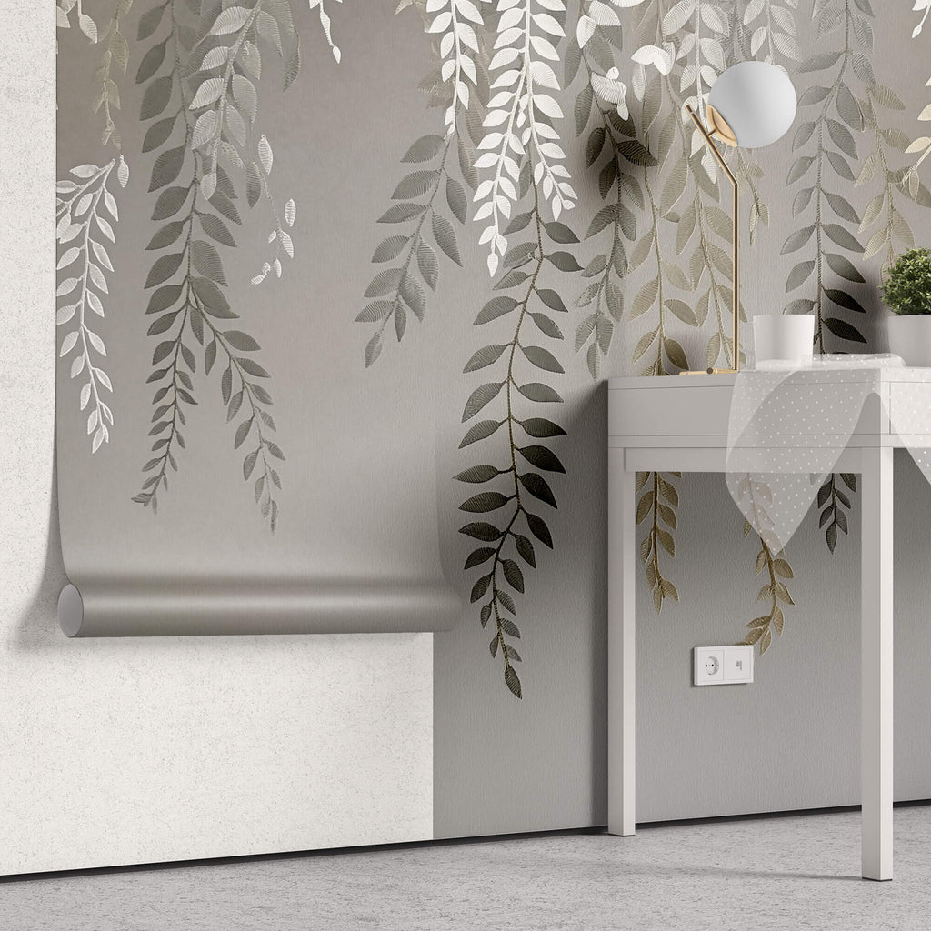 Tapet Personalizat Leaf cu frunze curgatoare texturate - HANGING ABSTRTACT LEAVES