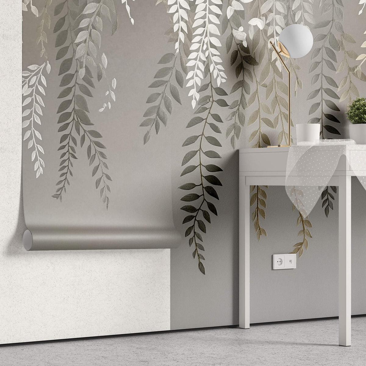 Tapet Personalizat Leaf cu frunze curgatoare texturate - HANGING ABSTRTACT LEAVES