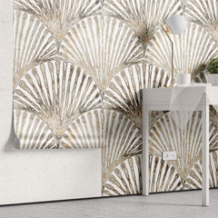 Tapet Personalizat Leaf cu frunze evantai cu textura abstracta - LIQUID SHELL LEAF