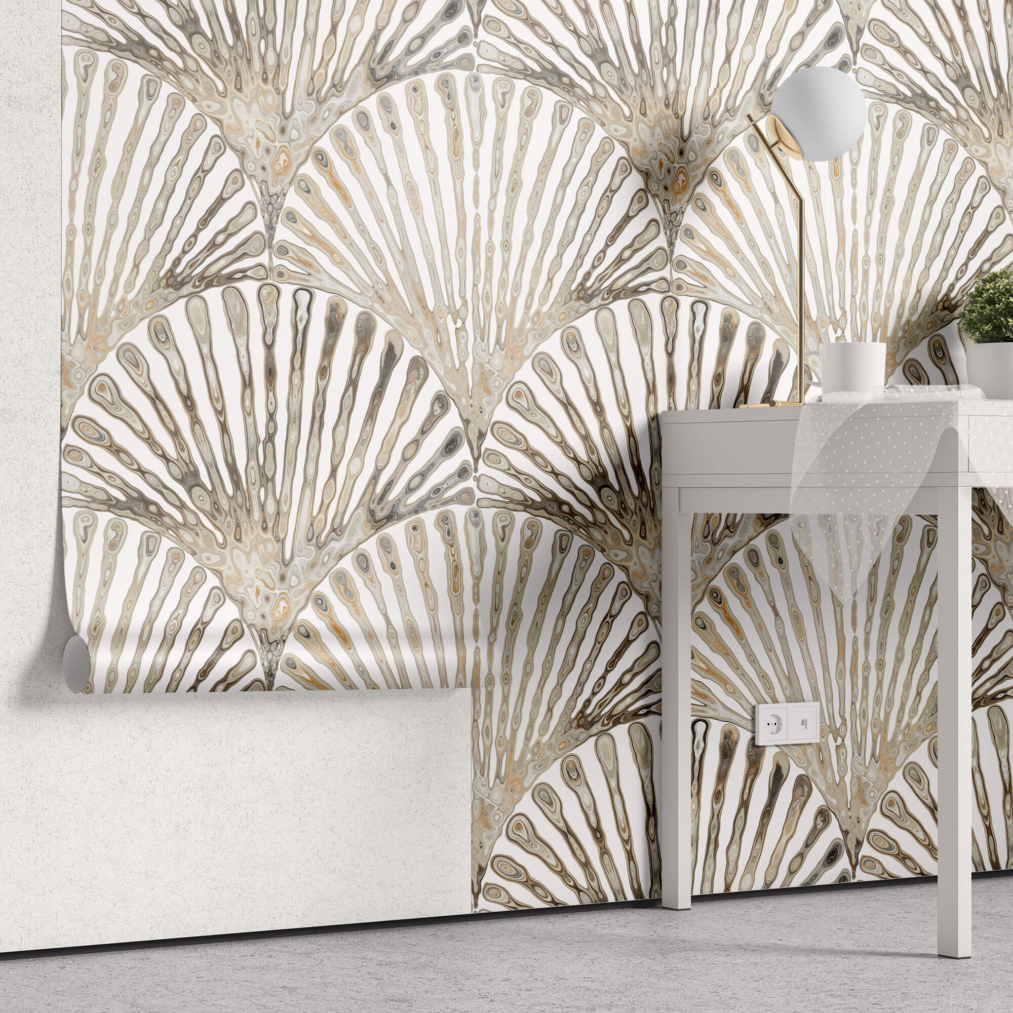 Tapet Personalizat Leaf cu frunze evantai cu textura abstracta - LIQUID SHELL LEAF