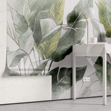 Tapet Personalizat Leaf cu frunze verzi tropicale pe un fundal alb texturat - TROPICAL FADE