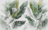 Tapet Personalizat Leaf cu frunze verzi tropicale pe un fundal alb texturat - TROPICAL FADE