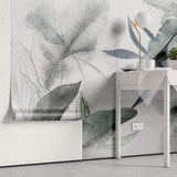 Tapet Personalizat Leaf cu frunze verzi si ablastrui tropicale pe un fundal alb texturat - TAINTED INK LEAVES