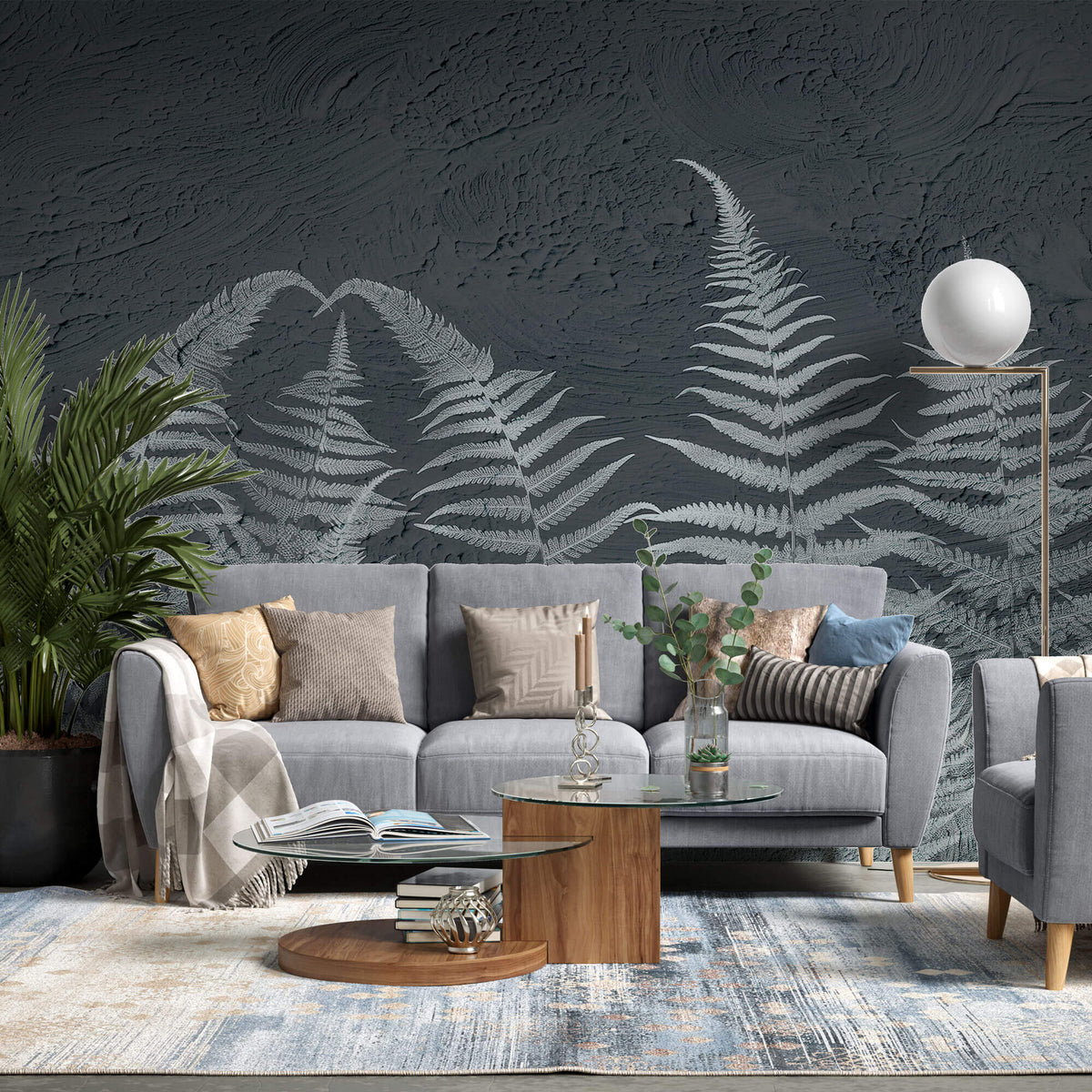 Tapet Personalizat Leaf cu frunze de feriga pe un fundal de stucco - STUCCO FERN
