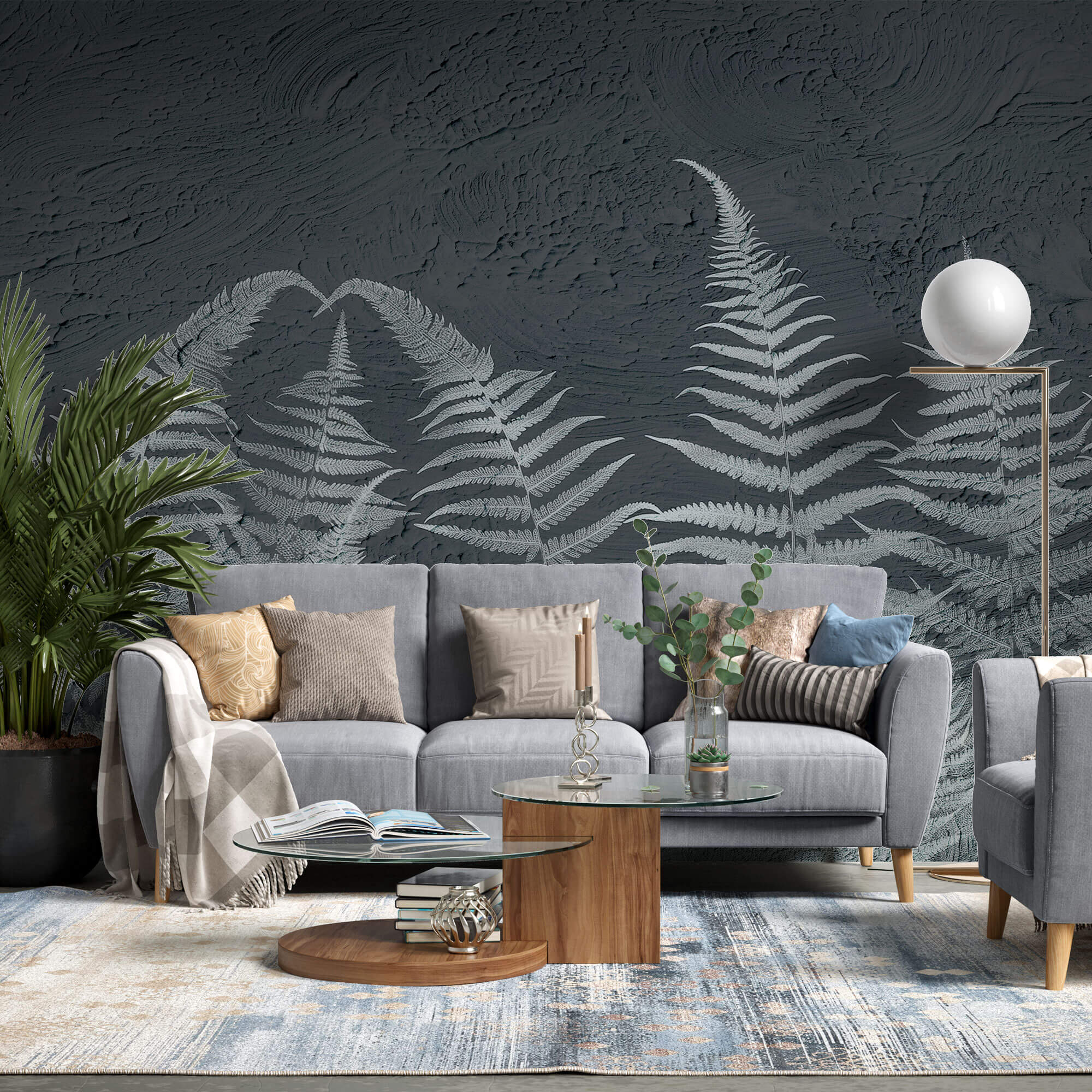 Tapet Personalizat Leaf cu frunze de feriga pe un fundal de stucco - STUCCO FERN