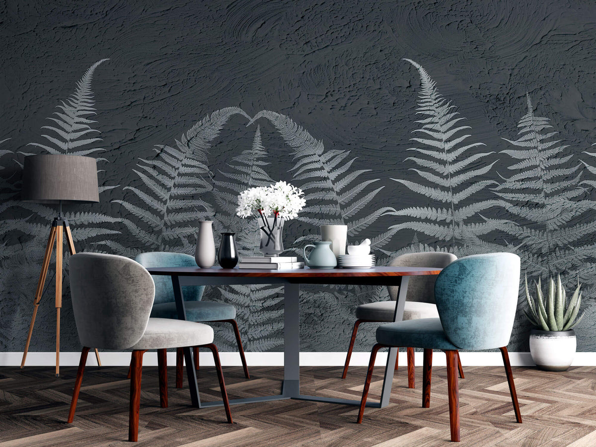 Tapet Personalizat Leaf cu frunze de feriga pe un fundal de stucco - STUCCO FERN