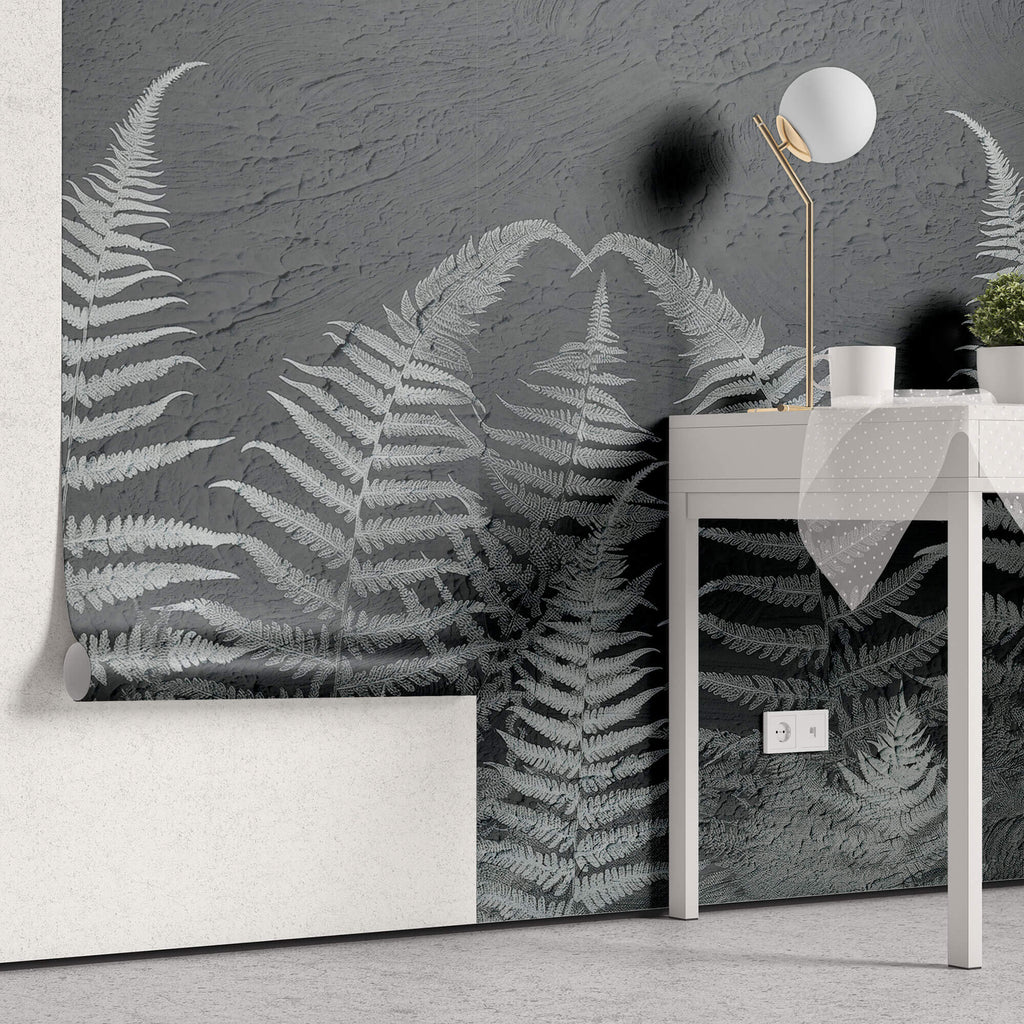 Tapet Personalizat Leaf cu frunze de feriga pe un fundal de stucco - STUCCO FERN
