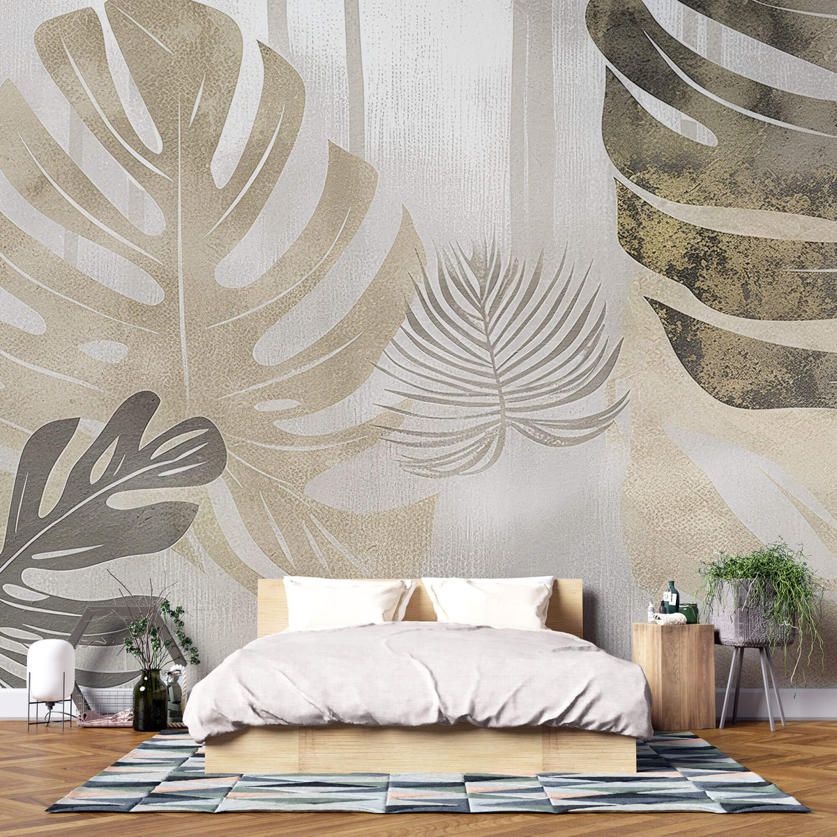 Tapet Personalizat Leaf cu frunze de monstera in nuante aurii - MIXED TEXTURE MONSTERA