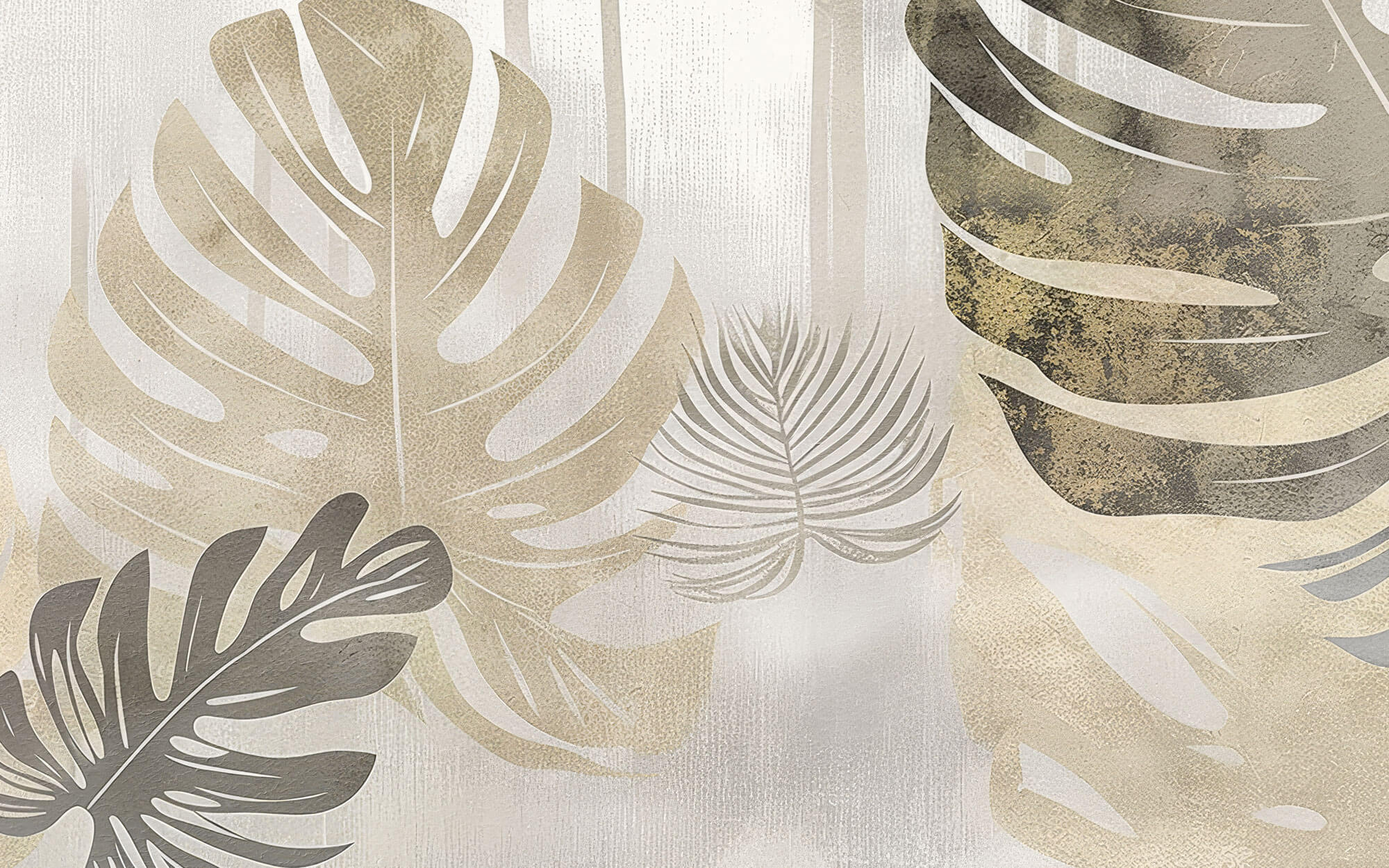 Tapet Personalizat Leaf cu frunze de monstera in nuante aurii - MIXED TEXTURE MONSTERA