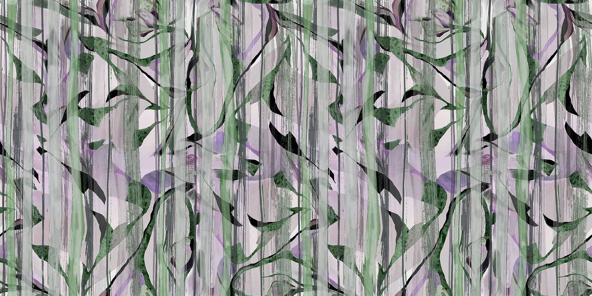 Tapet Personalizat Leaf cu frunze verzi si fundal mov cu model abstract - LILAC DRAPES