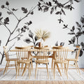 Tapet Personalizat Leaf cu frunze de stejar in alb negru - OAK MINIMALIST LEAVES