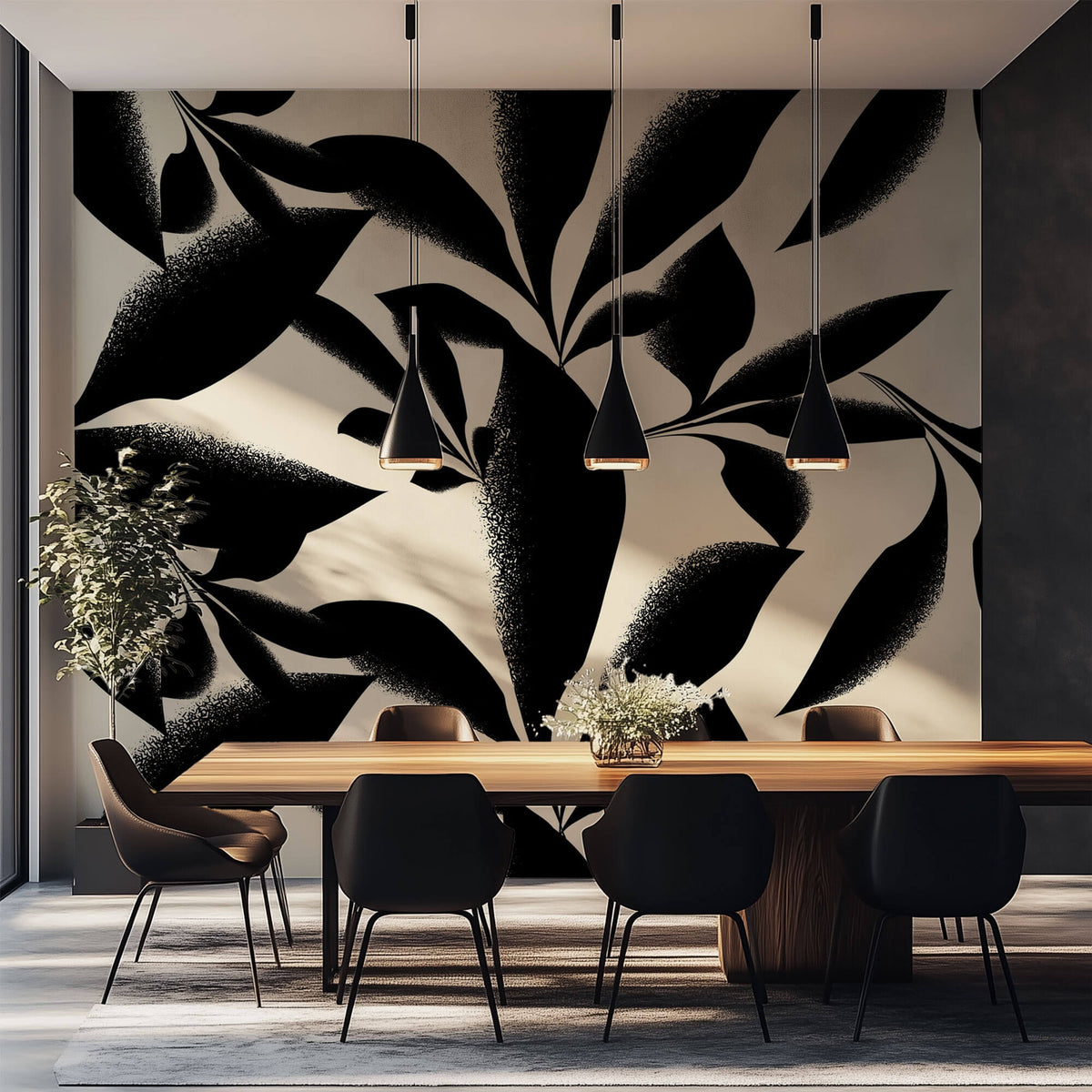 Tapet Personalizat Leaf cu frunze pictate in stil japonez - JAPANESE LEAVES