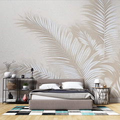 Tapet Personalizat Leaf cu frunze de palmier albe intr-un fundal bej - SPRAY PALMS