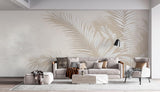 Tapet Personalizat Leaf cu frunze de palmier albe intr-un fundal bej - SPRAY PALMS