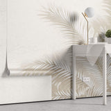 Tapet Personalizat Leaf cu frunze de palmier albe intr-un fundal bej - SPRAY PALMS