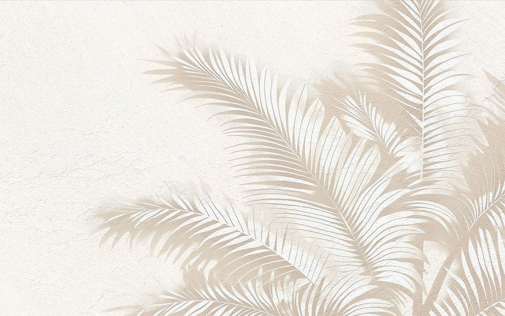 Tapet Personalizat Leaf cu frunze de palmier albe intr-un fundal bej - SPRAY PALMS