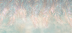 Tapet Personalizat Leaf cu frunze multicolore de palmier in nuante de roz si verde - PINKY BLUE TALES