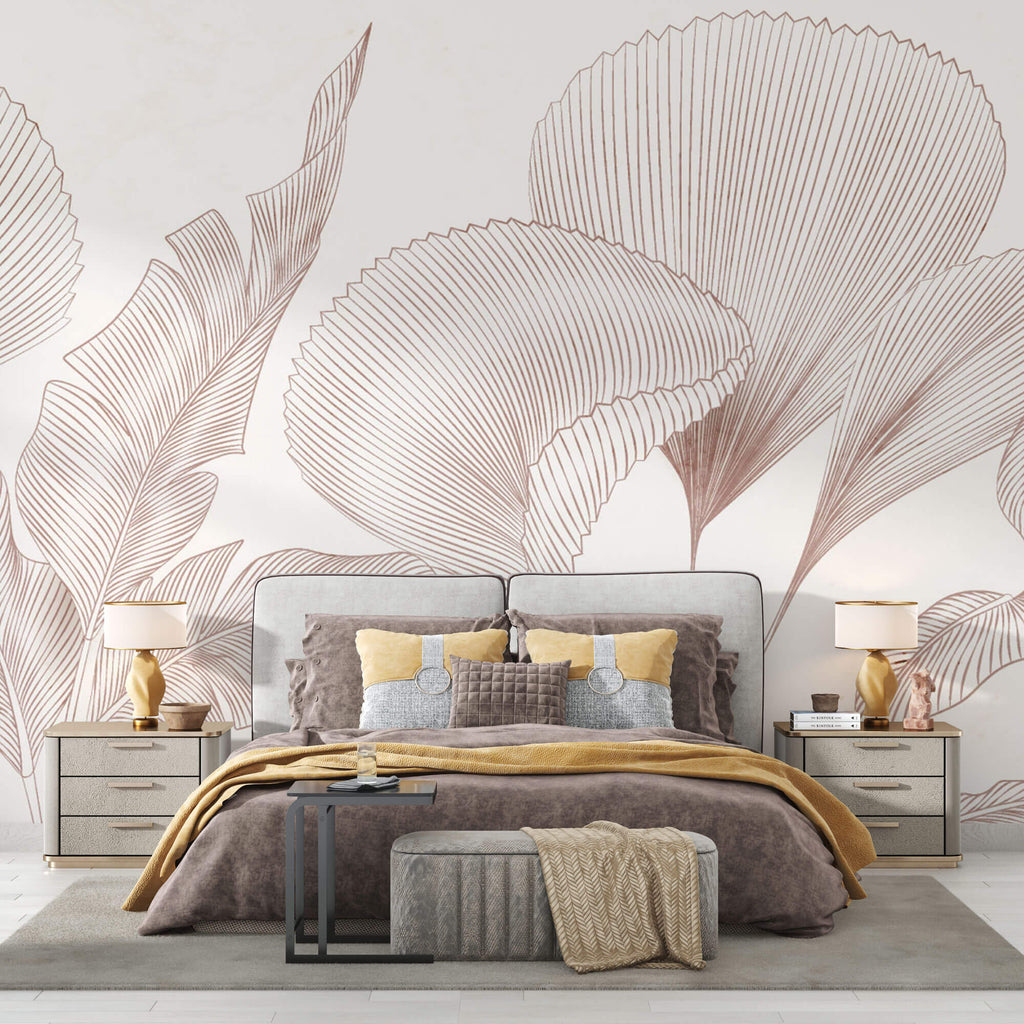 Tapet Personalizat Leaf cu frunze abstracte texturate - MINIMALIST LINE LEAVES