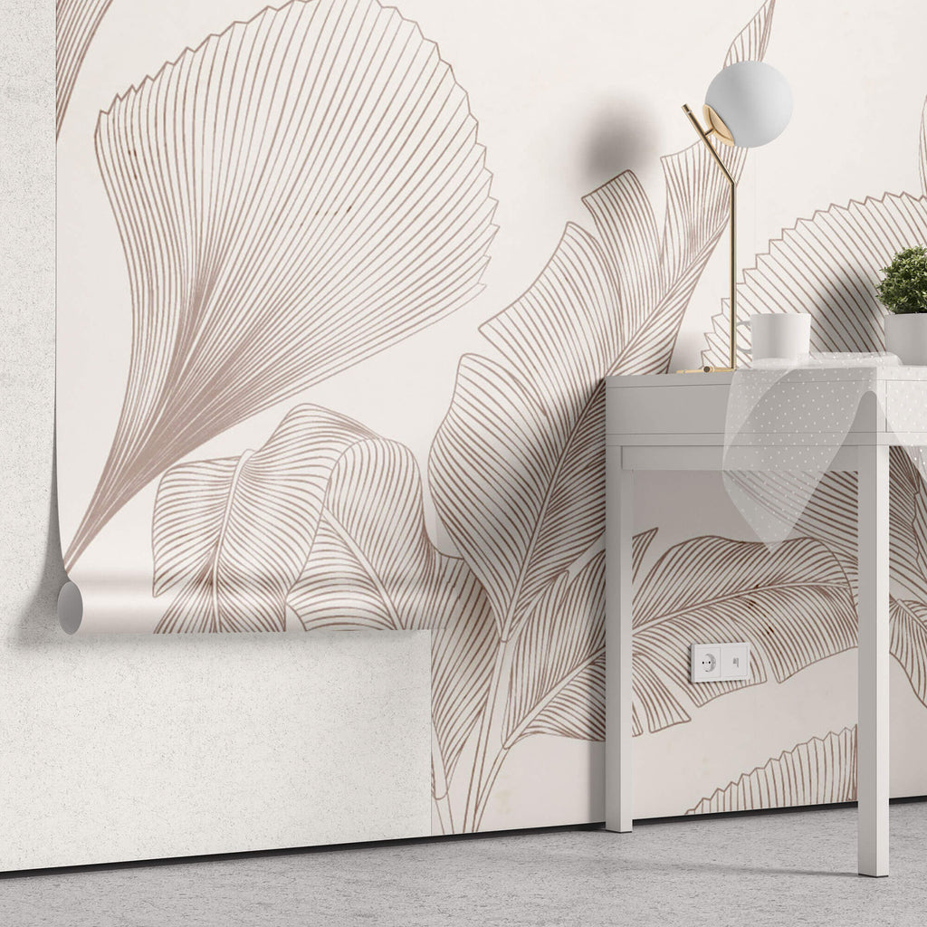 Tapet Personalizat Leaf cu frunze abstracte texturate - MINIMALIST LINE LEAVES