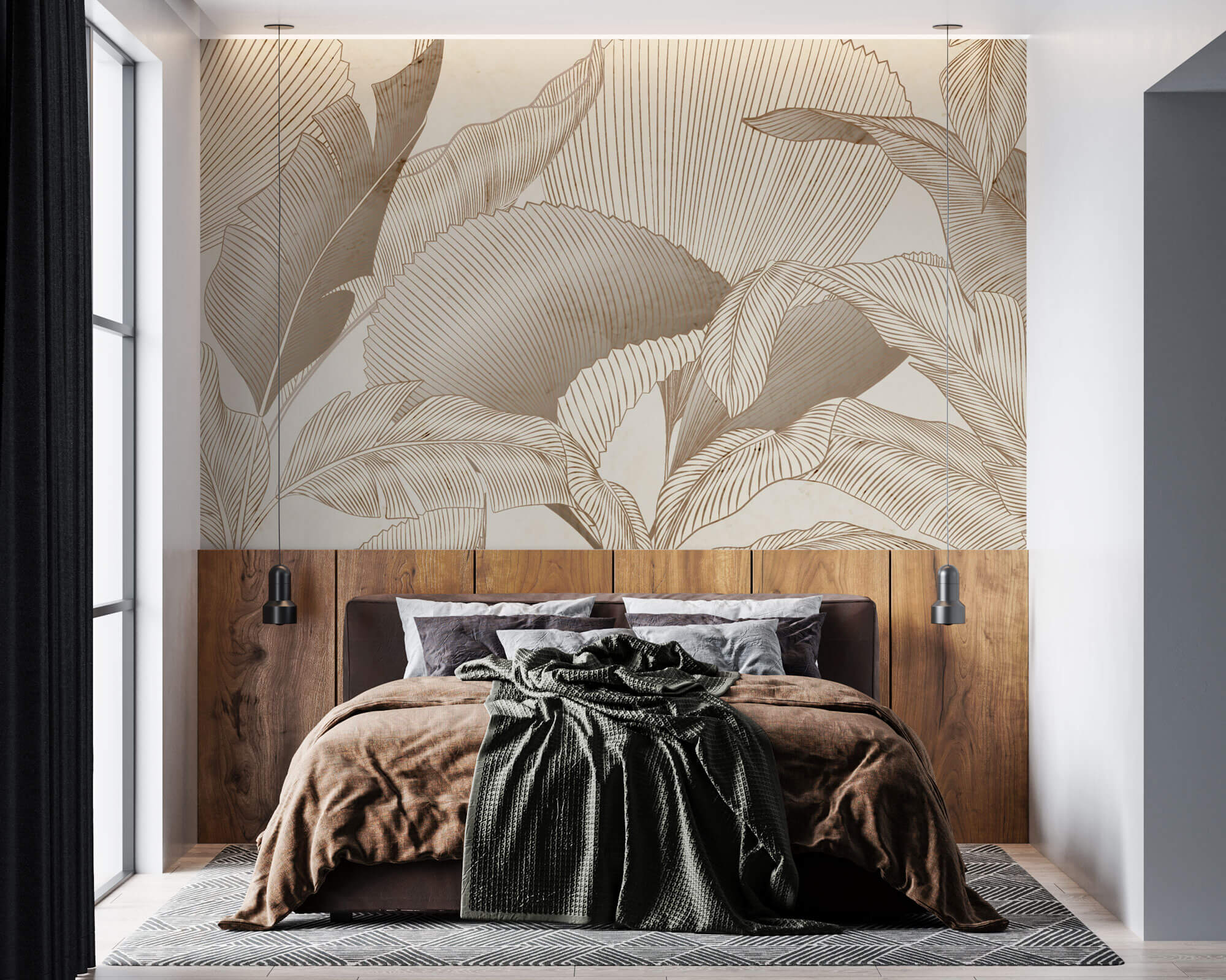 Tapet Personalizat Leaf cu frunze abstracte texturate in nuante de bej - VINTAGE LINE LEAVES