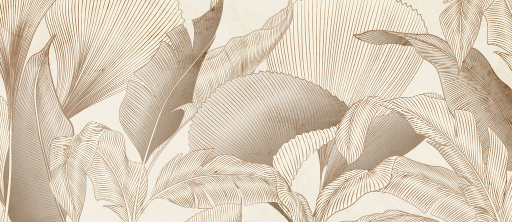 Tapet Personalizat Leaf cu frunze abstracte texturate in nuante de bej - VINTAGE LINE LEAVES