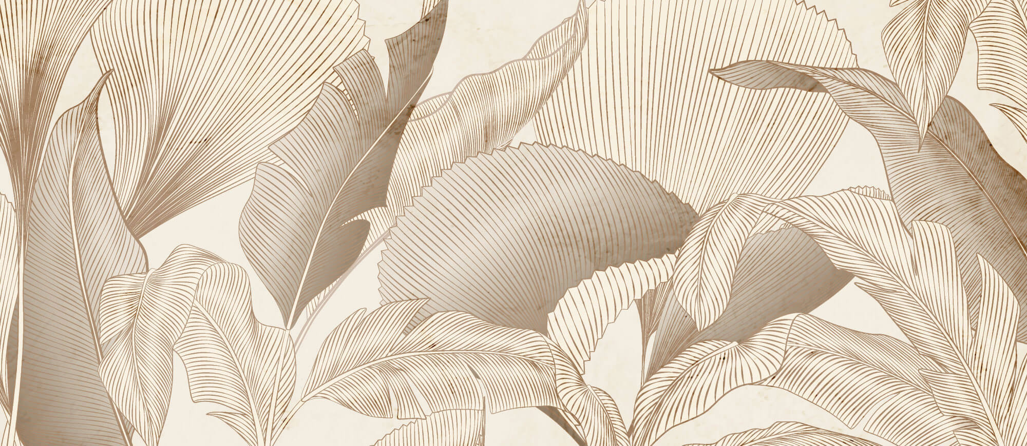 Tapet Personalizat Leaf cu frunze abstracte texturate in nuante de bej - VINTAGE LINE LEAVES