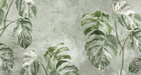 Tapet Personalizat Leaf cu frunze verzi de monstera pe un fundal texturat - WHITE MONSTERA WALL