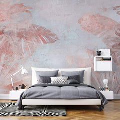 Tapet Personalizat Leaf cu frunze tropicale in nuante de roz si fundal texturat - PINK LEAF WALL