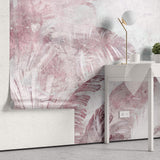 Tapet Personalizat Leaf cu frunze tropicale in nuante de roz si mov pe un fundal texturat - PURPLE LEAF WALL