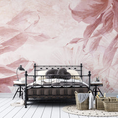 Tapet Personalizat Leaf cu frunze in nuante de roz - PLASTER PINK LEAF