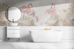 Tapet Personalizat Leaf cu frunze de lotus si flamingo roz - FLAMINGO LOTUS