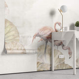 Tapet Personalizat Leaf cu frunze de lotus si flamingo roz - FLAMINGO LOTUS