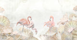Tapet Personalizat Leaf cu frunze de lotus si flamingo roz - FLAMINGO LOTUS