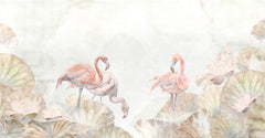Tapet Personalizat Leaf cu frunze de lotus si flamingo roz - FLAMINGO LOTUS
