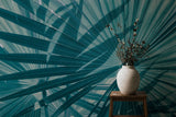 Tapet tropical personalizat cu frunze tropicale de palmier apak in tonuri de albastru cyan cyan tone palms