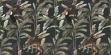 Tapet tropical personalizat cu frunze tropicale de bananier si animale tropicale – papagalul toco toucan sau tucanul urias leopard si zebre pe un fundal inchis dark tropical fauna