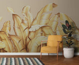 Tapet tropical personalizat cu frunze tropicale elegante aurii cu efect de pene pe fundal nude golden bird's nest fern
