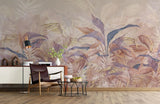 Tapet tropical personalizat cu o selectie de frunze de sterilitia bananier si palmier in nuante rose gold pastelate cu efect de pictura rose wilderness