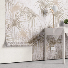 Tapet tropical personalizat cu frunze de palmier bermuda in nuante kaki pe fundal texturat sabal bemudana