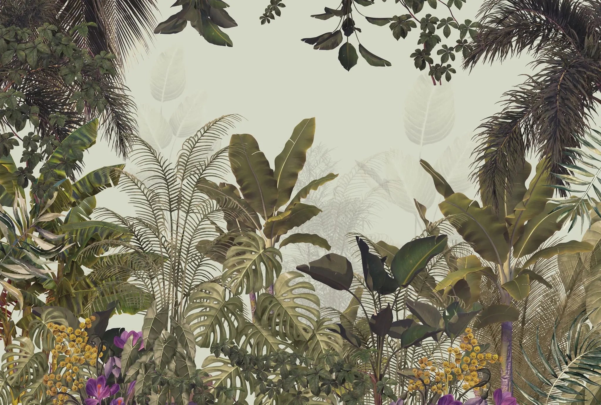Tapet tropical personalizat cu plante tropicale  frunze tropicale de monstera bananier palmier flori tropicale efect de jungla amazoniana tropical canvas