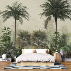 Tapet tropical personalizat cu frunze si plante si flori tropicale intr un cadru luminos tropical flora