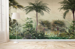 Tapet tropical personalizat cu frunze si plante si flori tropicale intr un cadru luminos tropical flora