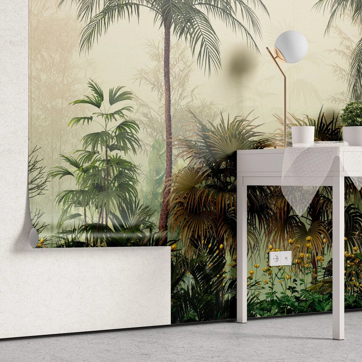 Tapet tropical personalizat cu frunze si plante si flori tropicale intr un cadru luminos tropical flora